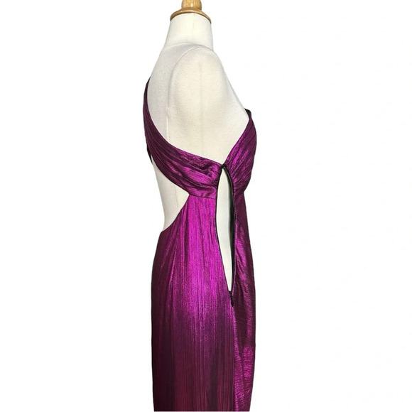 RETROFETE Galena Metallic Magenta One Shoulder Cutout Gown NWT M Formal Dress - Picture 9 of 16
